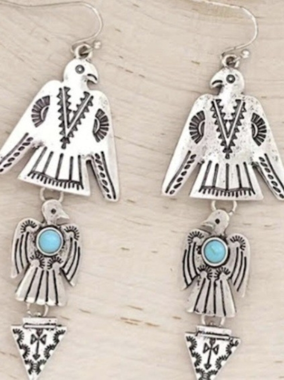 Wrangler Silver Thunderbird Earrings with Turquoise Accents
